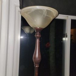 6 And 1/2 Ft Tall Metal Floor Post Lamp With Glass Top. Brown And Black In Color