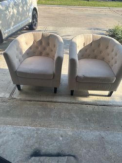 Pair of Tufted Barrel Accent Chairs