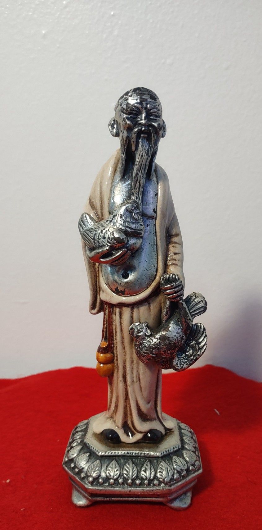 Vintage Chinese Pewter & Enamel Sculpture Statue By PELTRO ITALY 8" Asian.