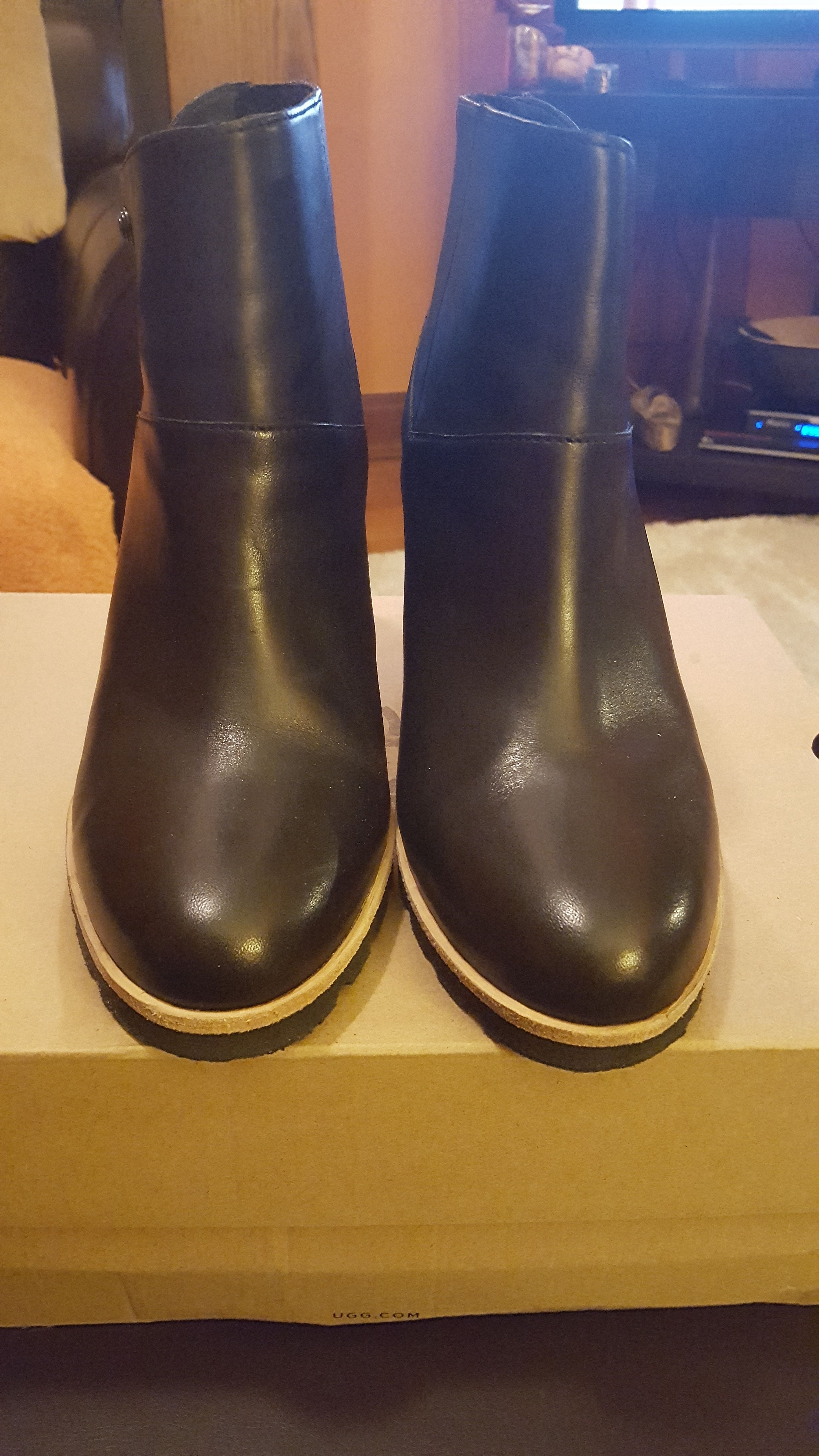 UGG wedge black leather fur lined bootie brand new