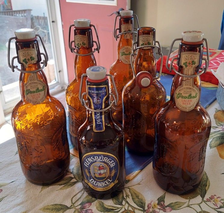 Beer Bottles,  Six , 5 Grolsch And 1 Flensburger 