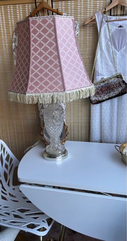 Vintage Crystal Table Lamp with Pink Shade