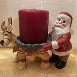 Fitz And Floyd Deer Santa w/ Candle Pillar