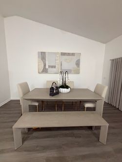 Modern Dining Table Set with Bench and Chairs