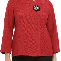 JM Collection Women's Petite Wrap-Front Brooch Sweater Blazer Red Size M/new