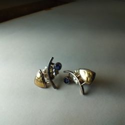 Vintage Signed Modernist STERLING SILVER (925) Stud Earrings with Mark [LO/JQ]