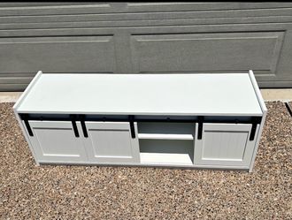 White Farmhouse TV Stand with Barn Doors