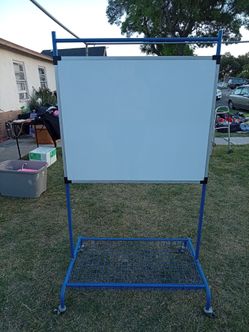 Whiteboard on Rolling Blue Metal Stand