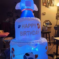 6FT Self Inflatable Happy Birthday Cake Outdoor Decorations with LED Lights