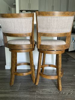 Swivel Upholstered Counter Stool With Solid Wood Frame