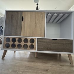 Mid-Century Modern 1-Drawer Buffet Server with Wine and Glass Storage, Sideboard with Cabine
