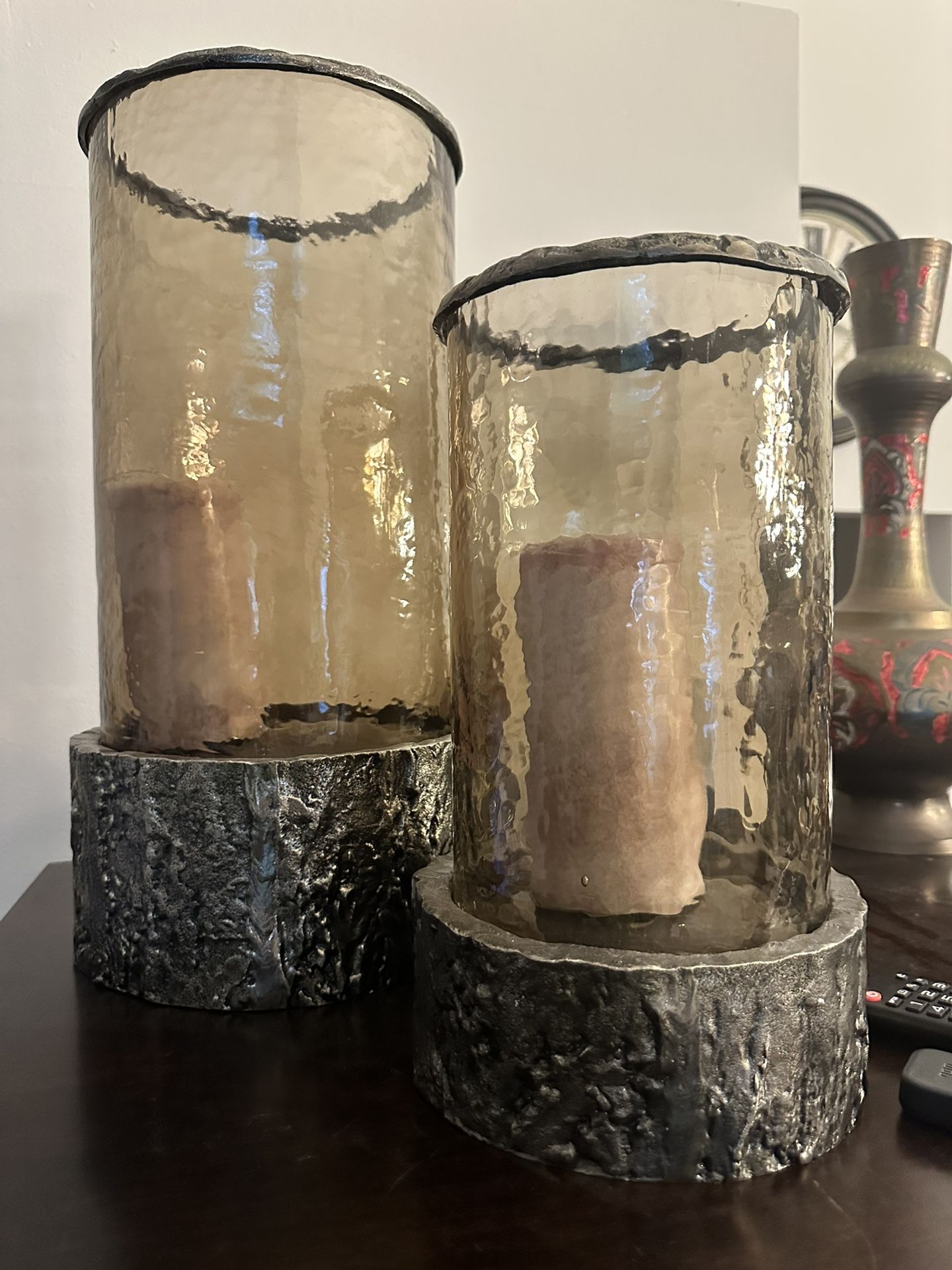 Gorgeous Large Wavy Hurricane Glass Candle Holders