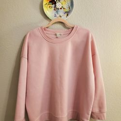 Pink crew-neck sweatshirt ribbed neckline, cuffs, and hem. Moral Society. 3X