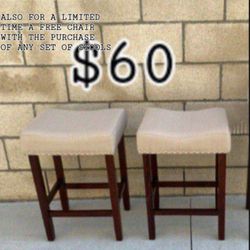 Saddle Bar Stools 24'', With Gray Or Beige Cushion
, ***FREE CHAIR W/ PURCHASE* FREE DELIVERY
