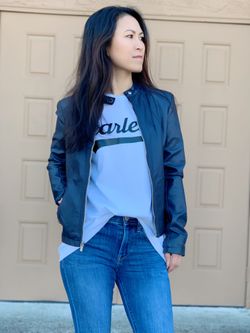 Navy blue leather jacket