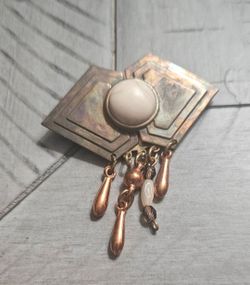 Vintage Copper-Tone Brooch with Dangle Beads