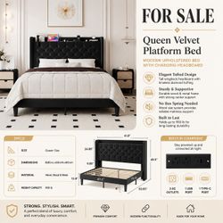 Queen Velvet Platform Bed