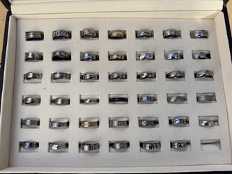 41 New Titanium Wedding Bands – Assorted Sizes & Designs + Free Display Case