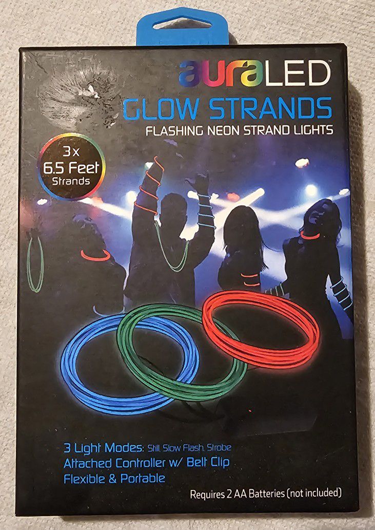 auraLED Glow Strands 6½ Ft Flexible Waterproof Battery-Operated Neon Rope Lights, Brand New!!!