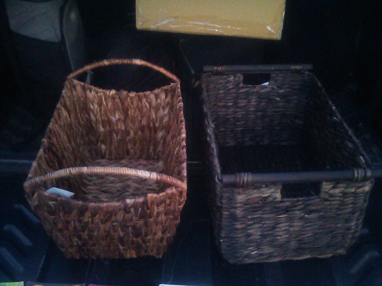 Pair of brand new wicker baskets with handles. Strong, durable for heavy weight