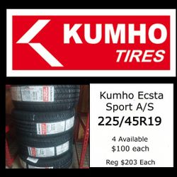 NEW KUMHO TIRES- Ecsta Sport 225/45R19.  LLANTAS / NEUMÁTICOS NUEVOS.