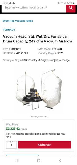 Tornado Commercial Shop Vacuum Dual Head 98698 55 Gal Tank