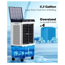Portable Evaporative Air Cooler, 1800 CFM Swamp Cooler with Large 8 Gal Water Tank & 4 Oversized Ice Box, 120° Swing, Upgraded Remote, 12H Timer, 4-in