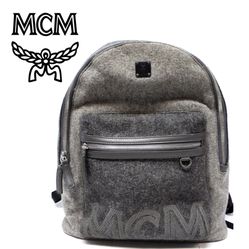 MCM Gray Felt Wool Backpack Unisex Men's Women's - MMK 9AVE52 EP001