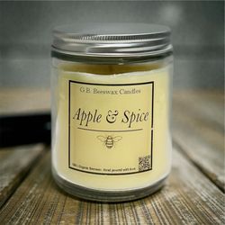 Handmade Apple & Spice Beeswax Candle - 100% Cotton Wick