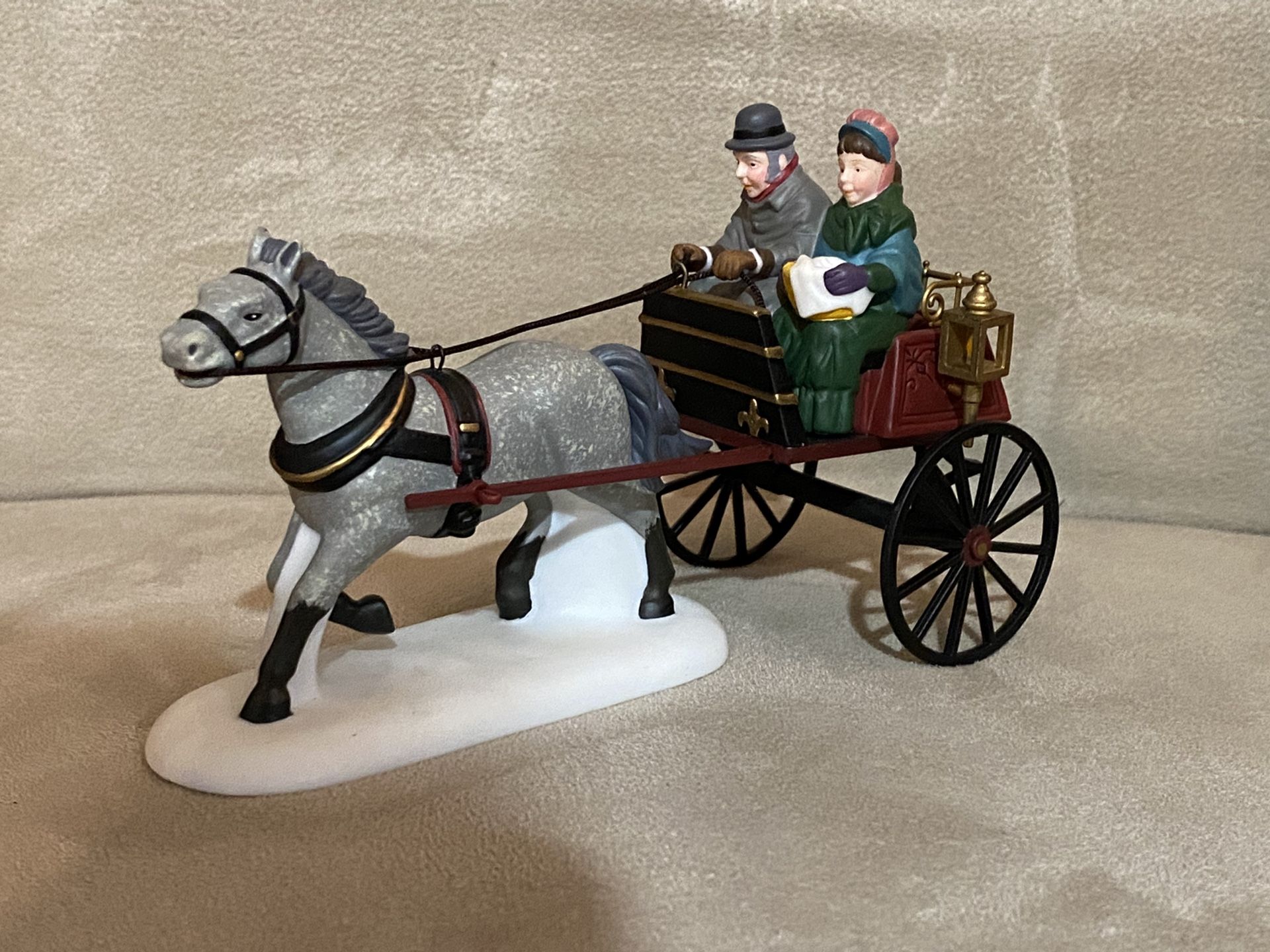 Dickens Village Red Christmas Sulky Horse And Carriage