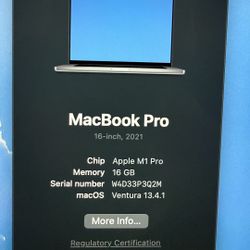 Mac Book Pro M1 16”