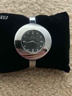 Yonger and Bresson Round Steel Black Dial Crystal Watch DMC 1485/01
