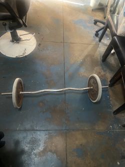 Curl Bar + (2) 25lb Steel Plates 