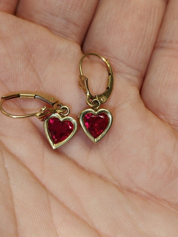 10k Gold Ruby Heart Earrings
