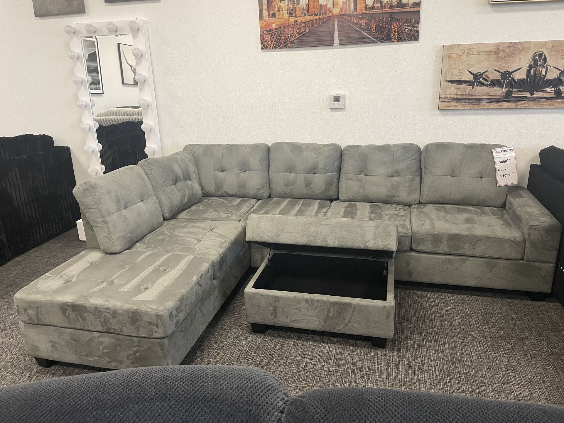 Gray Sofa Sectional Set W/ Storage Ottoman- EZ $10 Down Payment Options Available