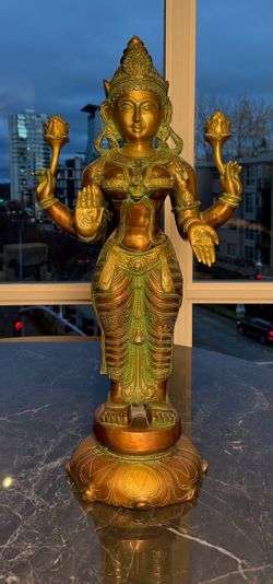 Large Brass Lakshmi Statue 25" — Hindu Goddess Idol, Indian Home Décor