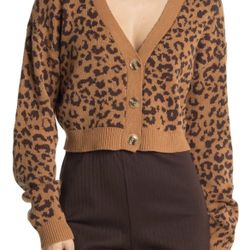 New ABOUND Leopard Print Knit Cropped Cardigan 