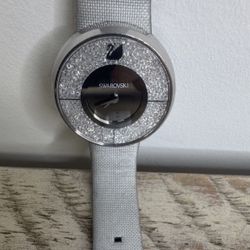 Swarovski Crystalline Women’s Swiss Made Quartz Leather Silver Watch