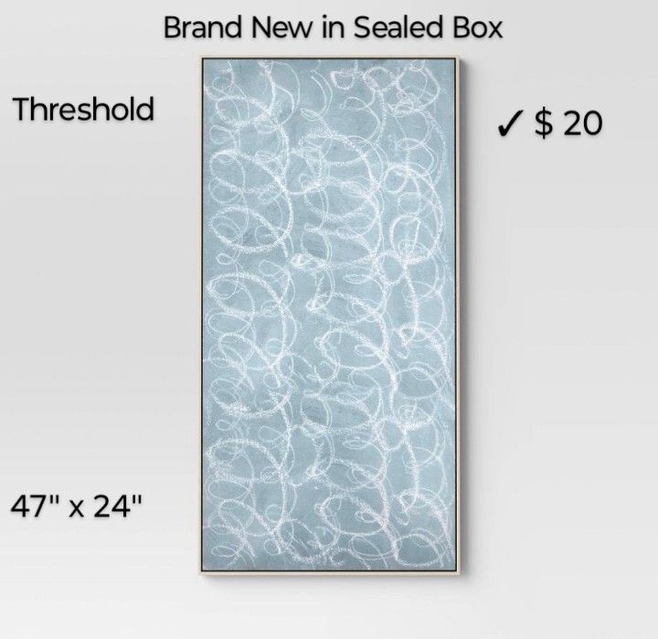 Brand New 47" X 24" Squiggles Framed Printed Canvas Blue
