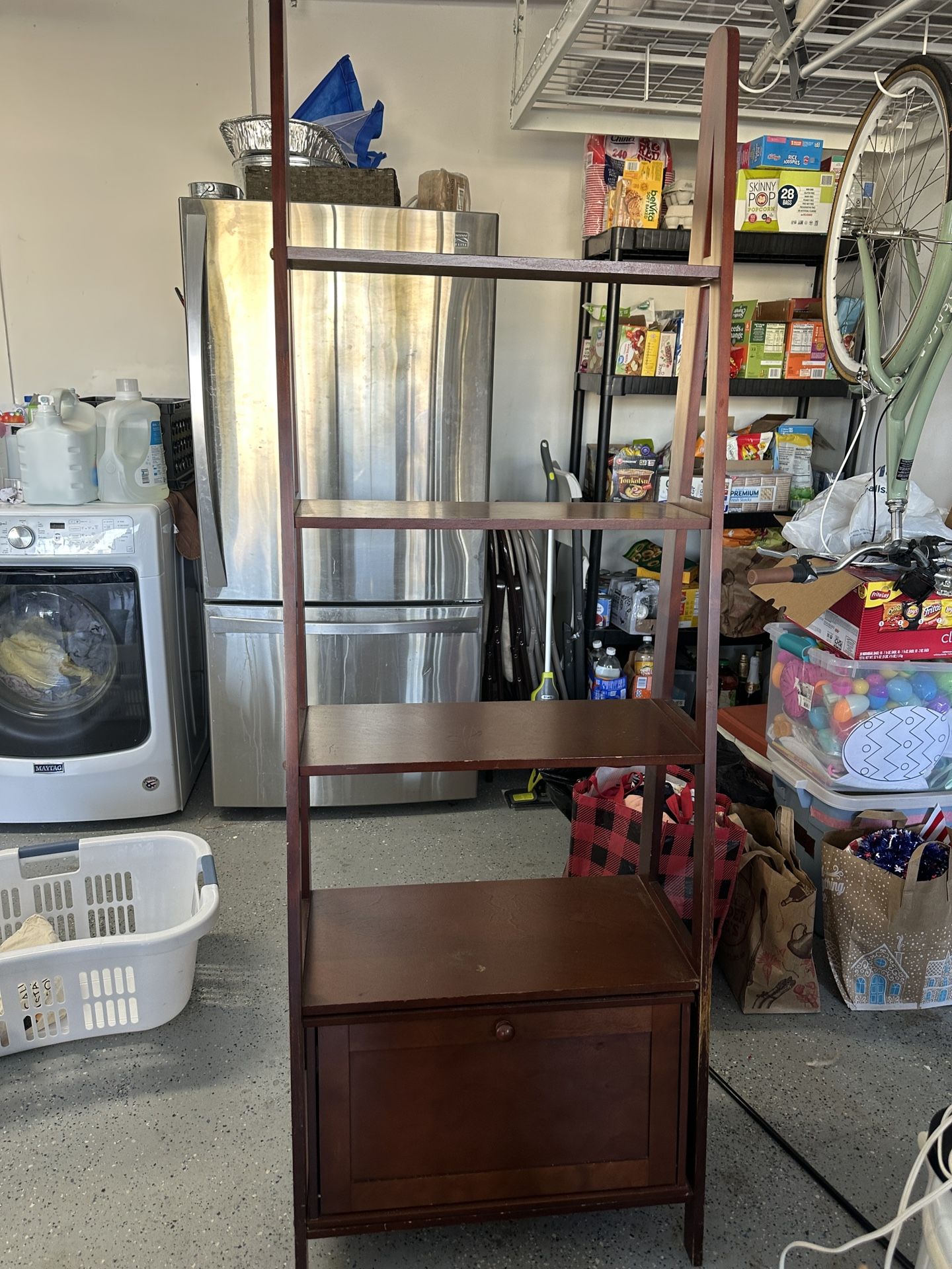 Brown Triangle Shelving With Pullout Bin And Drawer