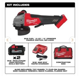 M18 FUEL 18V Lithium-Ion Brushless Cordless 4-1/2 in./5 in. Grinder, Paddle Switch Kit with Two 6.0 Ah Batteries


