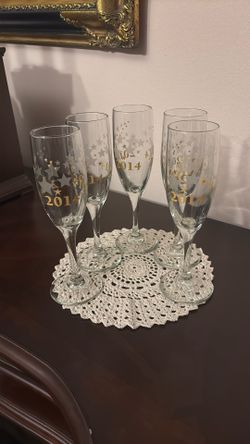 Set Of 5:  2014  8 Inch Champagne Flutes
