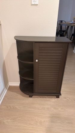 Dark Brown Wood Storage Cabinet with Side Shelves