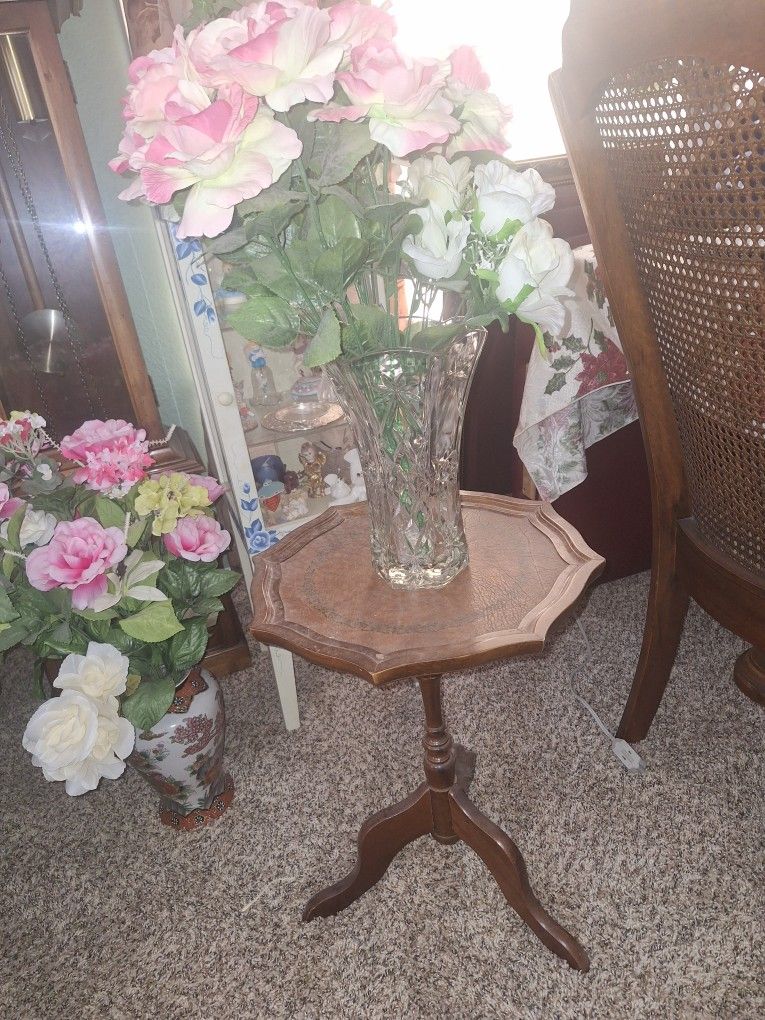 Antique Table With A Crystal Flower Vase