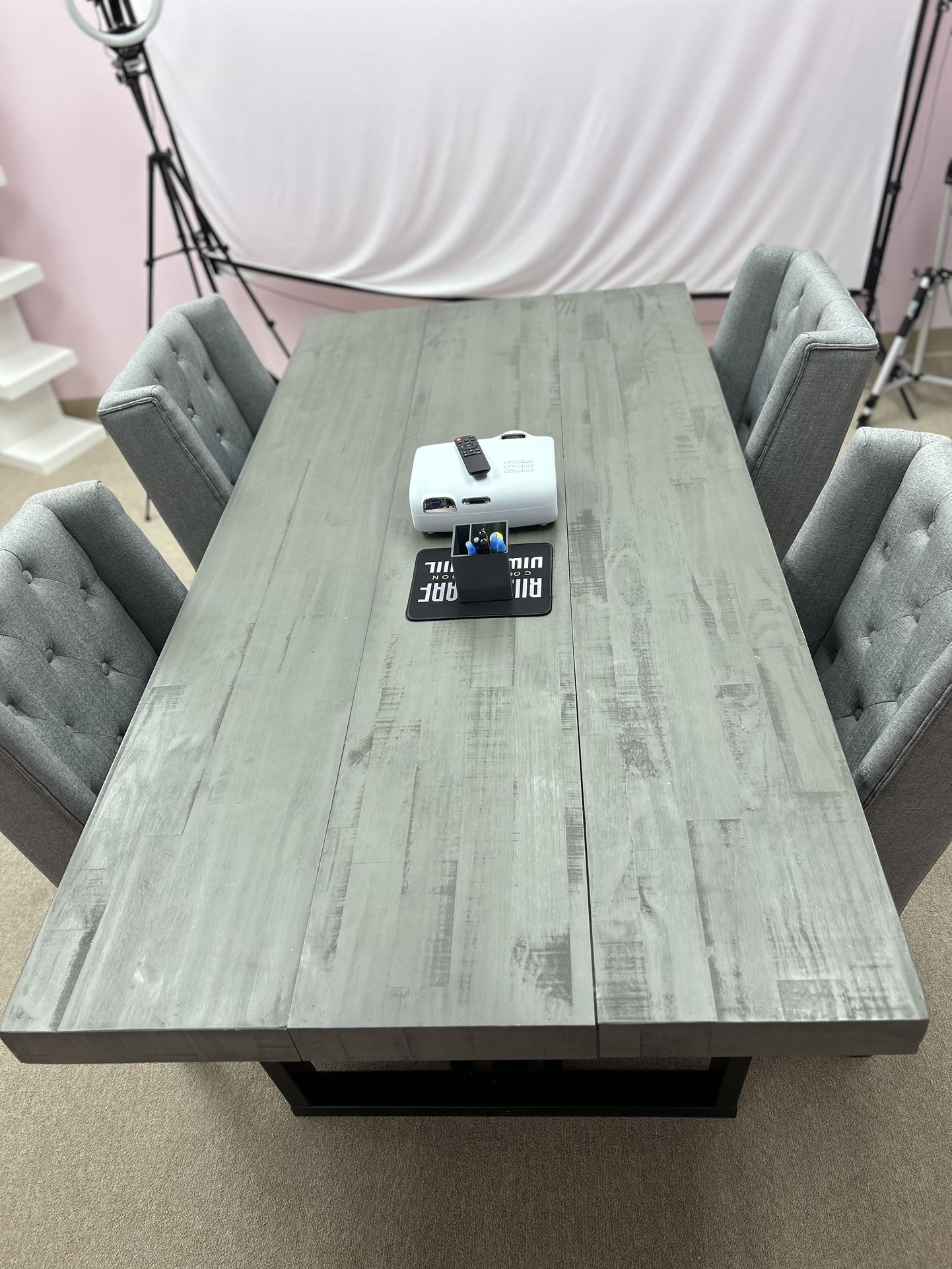 Gray Wooden Table Set With chairs