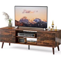 NEW TV Stand Entertainment Center with Storage, Soft Hinge Door with Handle, Wood Feet, Living Room Furniture, Rustic Brown