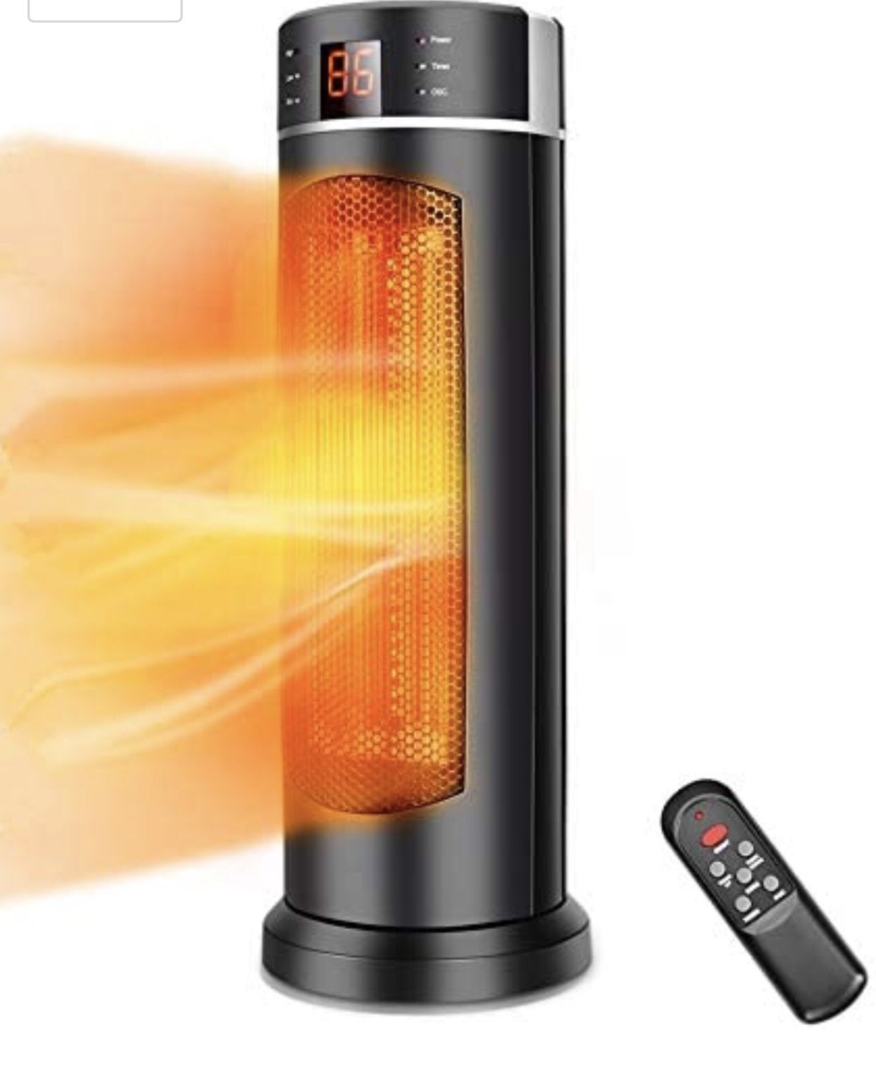 Space Heater - TRUSTECH Tower Heater 1500W 70° Oscillation with Remote Control, Overheating & Tip-Over Protection, Adjustable Thermostat, 12H Timer P