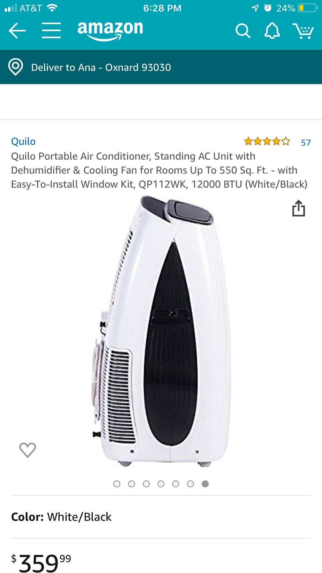 Quilo Portable Air Conditioner, Standing AC Unit with Dehumidifier & Cooling Fan for Rooms Up To 550 Sq. Ft. - with Easy-To-Install Window Kit, QP112
