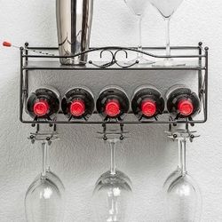 Mango Steam 2 Tier Wall Mounted Wine Rack with Stemware Holder - for Kitchen, Bar, & More