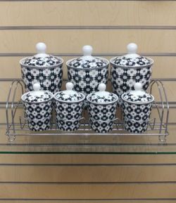 7pc _ Kitchen Canister / Storage / Jar /  Container set - $54.99 ( NEW ) Tea, Coffee, Sugar, spice ..Black & White